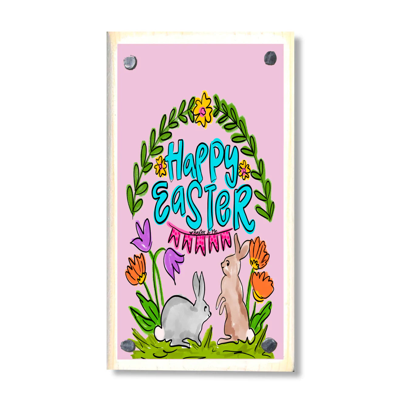 Bunnies with Tulips Happy Block