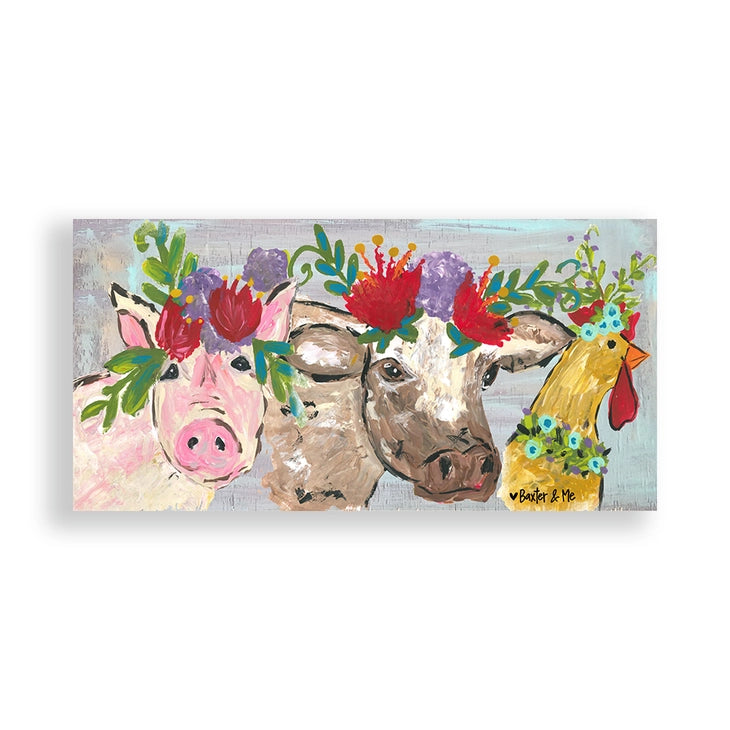 Boho Farm Animals 12" x 24" - Wrapped Canvas