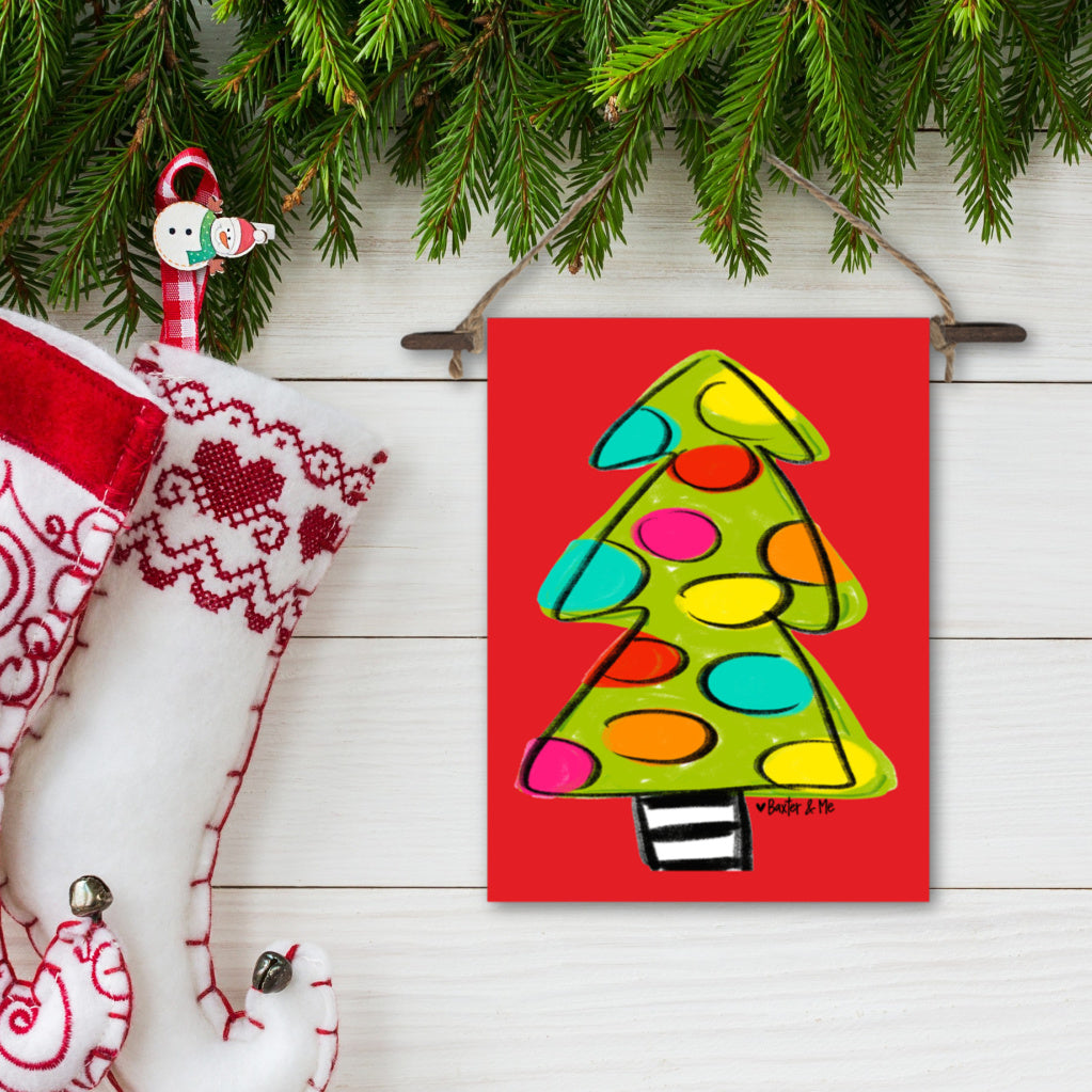 Red Polka Dot Christmas Tree Mini Wall Hanging
