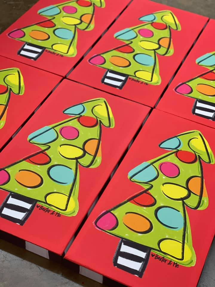 Red Polka Dot Christmas Tree - Wrapped Canvas