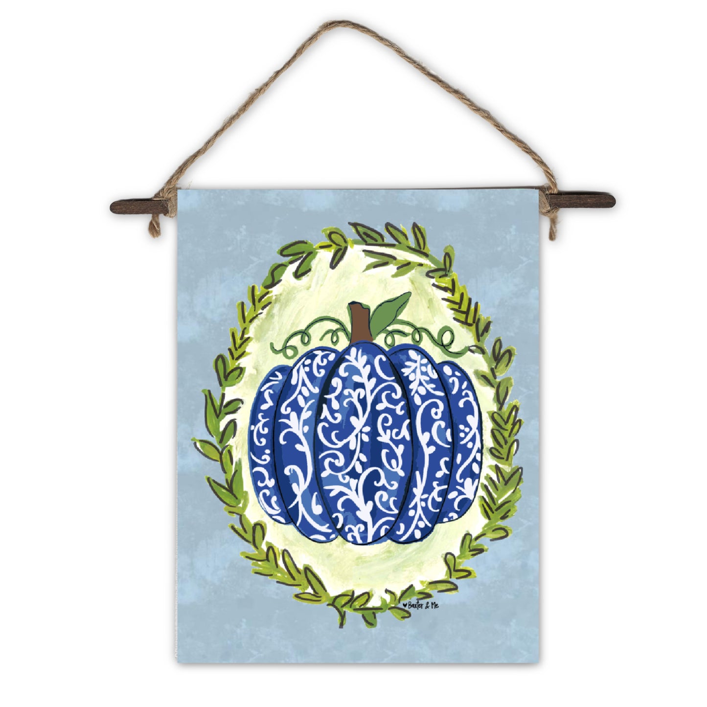 Blue Chinoiserie Pumpkin Mini Wall Hanging