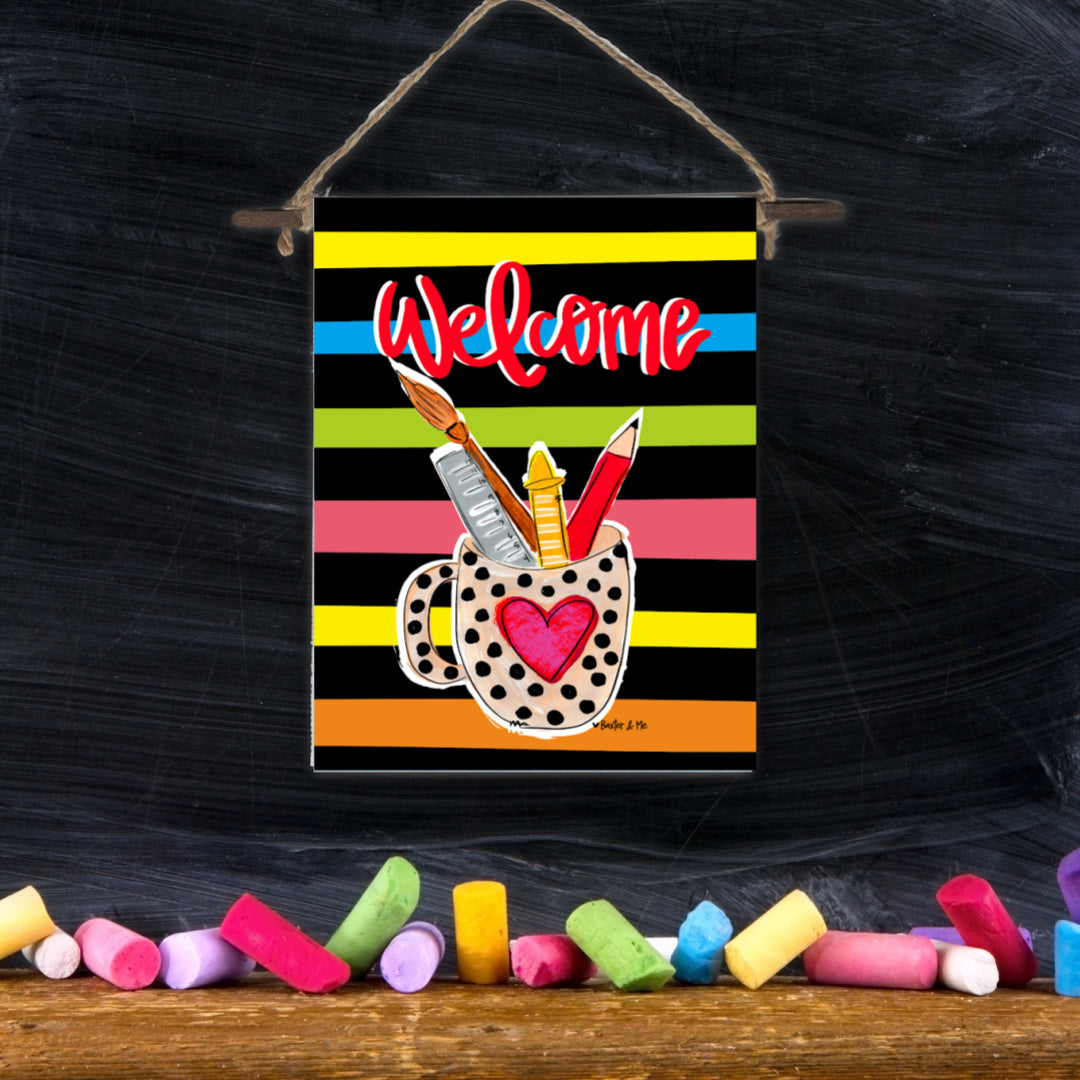Welcome Teacher Supply Cup Mini Wall Hanging