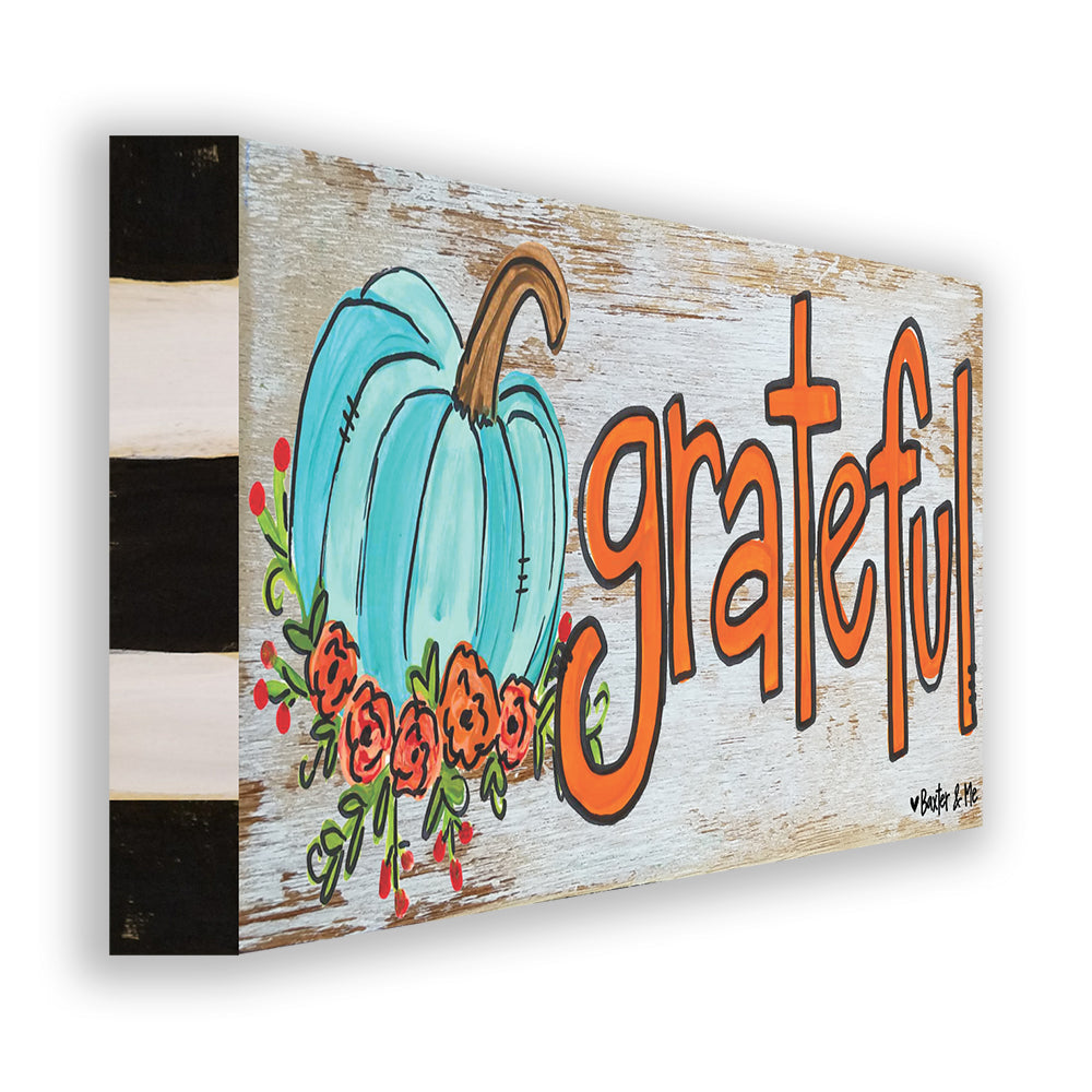 Grateful Blue Floral Pumpkin - Wrapped Canvas