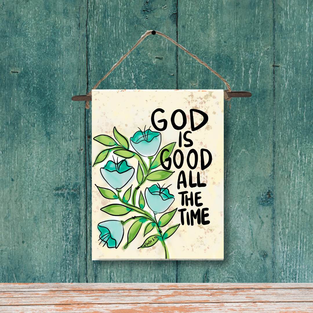 Blue Floral God is Good Mini Wall Hanging