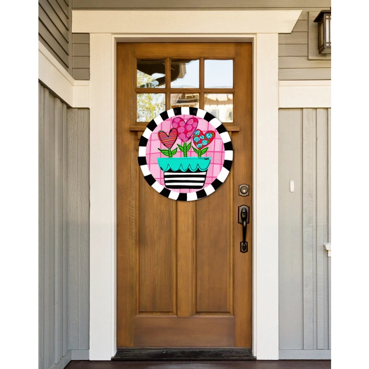 Pink Heart Flower Pot Door Hanger