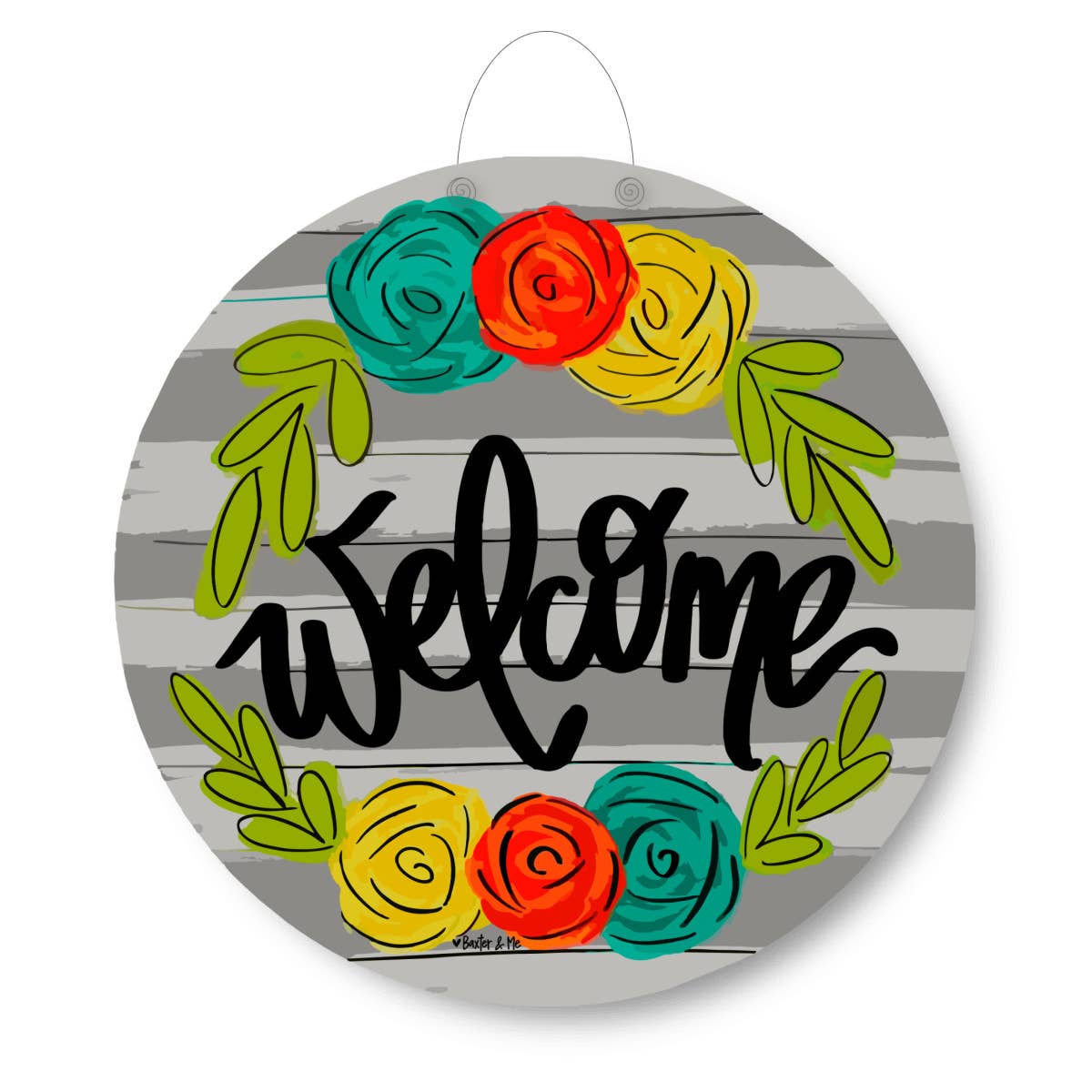 Welcome Gray Stripe Door Hanger