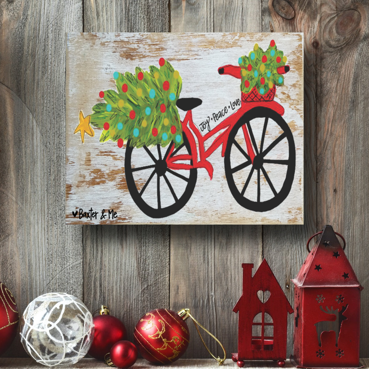 Joy Peace Love Bike - Wrapped Canvas, 8" x 10"