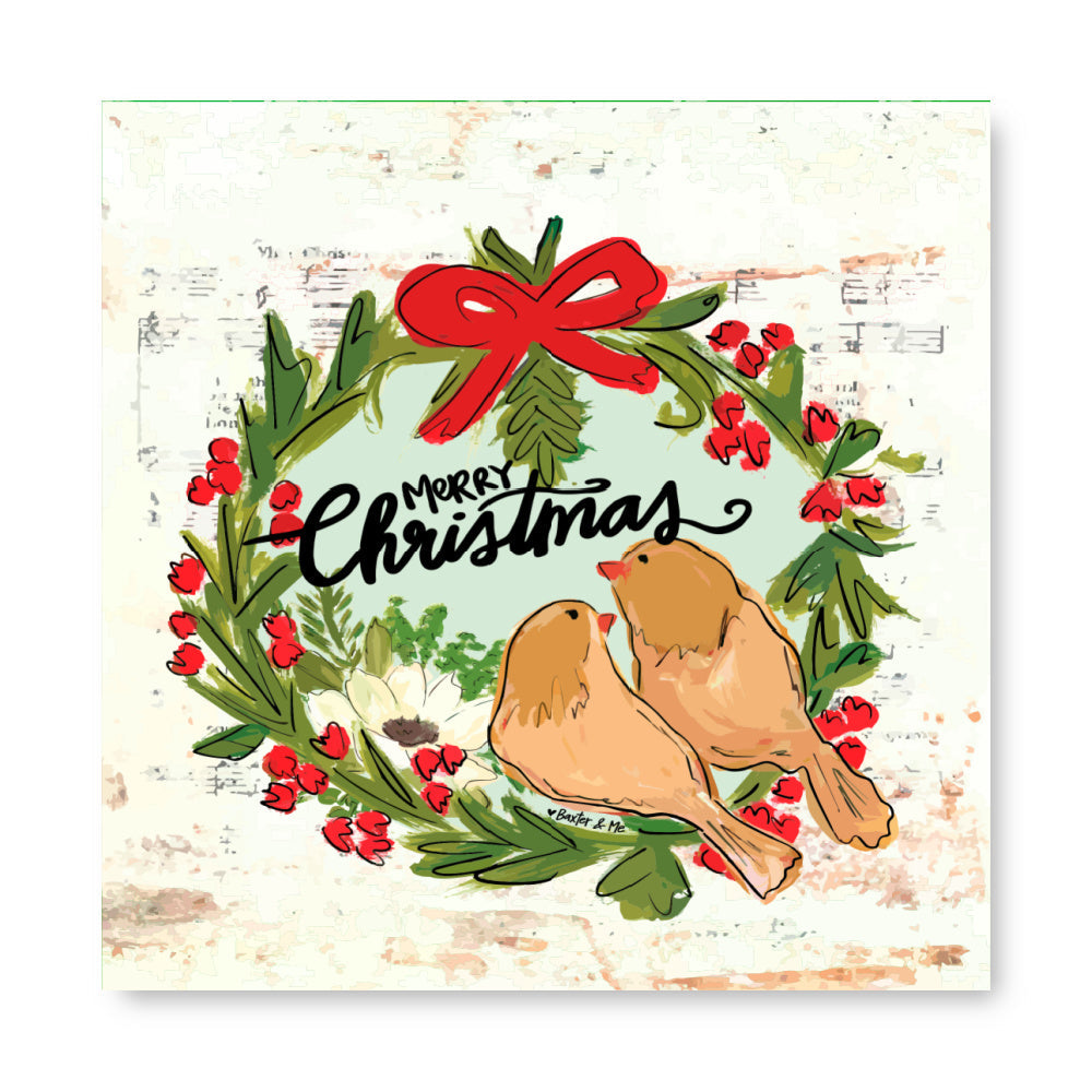 Merry Christmas Yellow Birds Wrapped Canvas