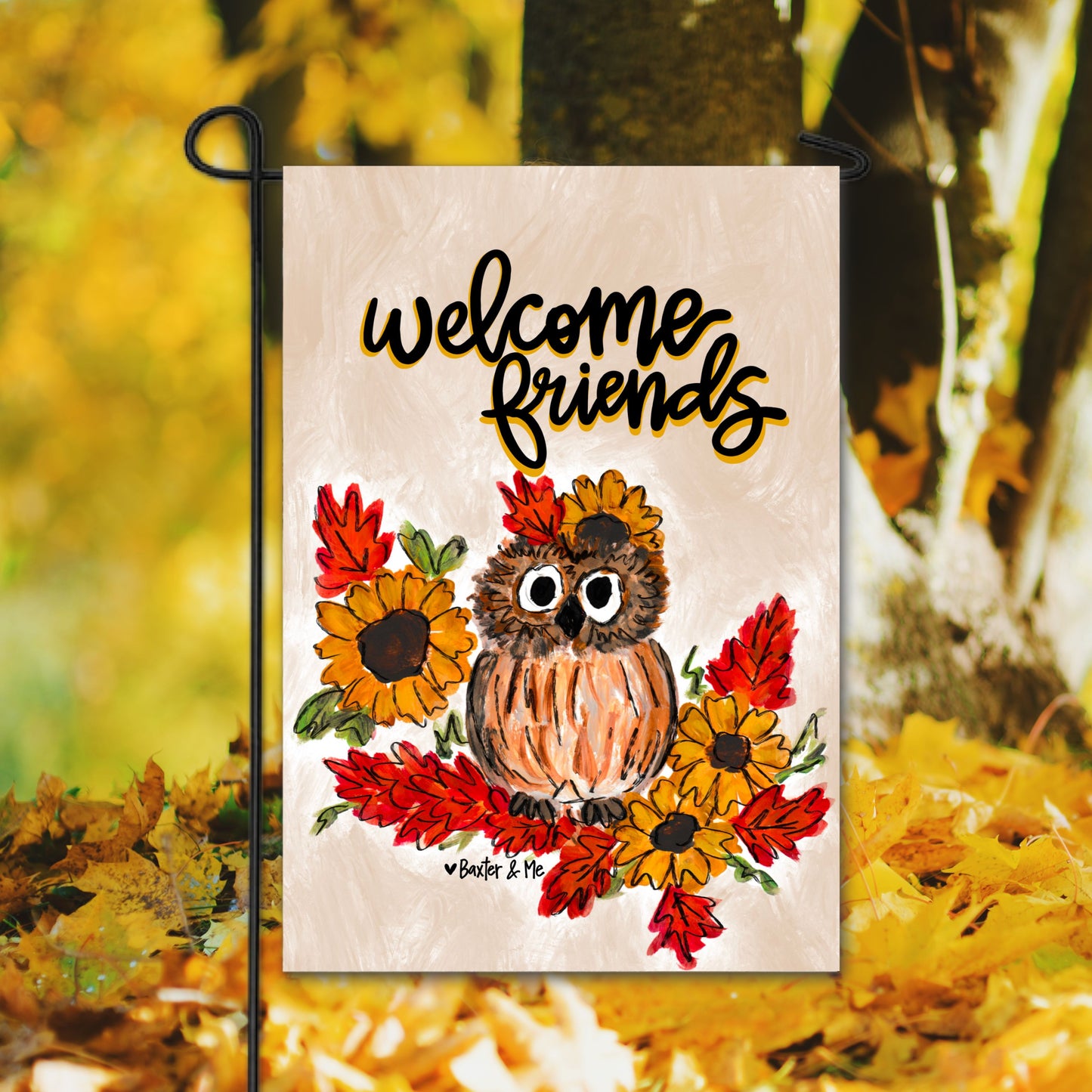 Owl Welcome Friends Garden Flag