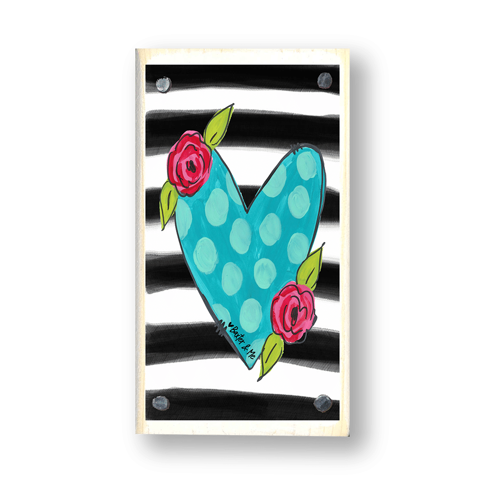 Striped Floral Heart Happy Block