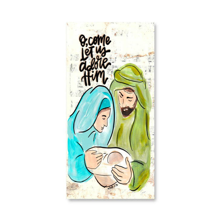 O come Let Us Adore Him Nativity Wrapped Canvas
