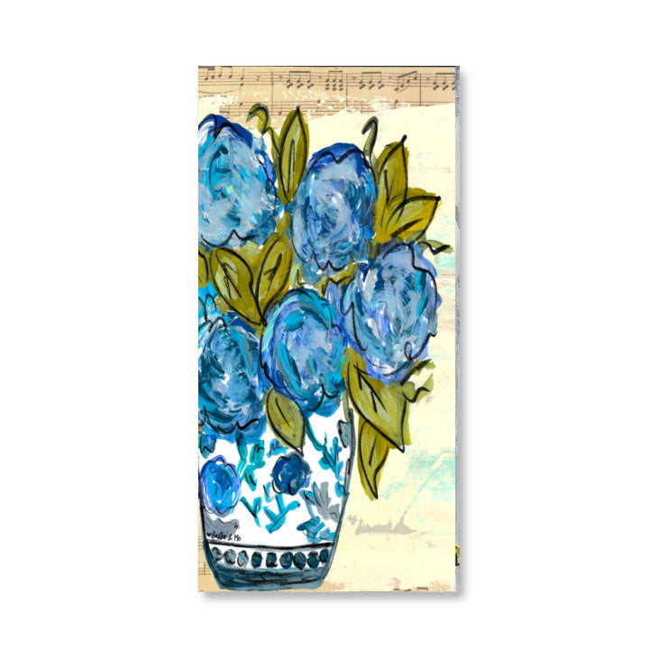 Chinoiserie Vase with Blue Hydrangeas Wrapped Canvas
