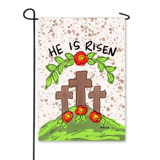He is Risen 3 Cross Garden Flag