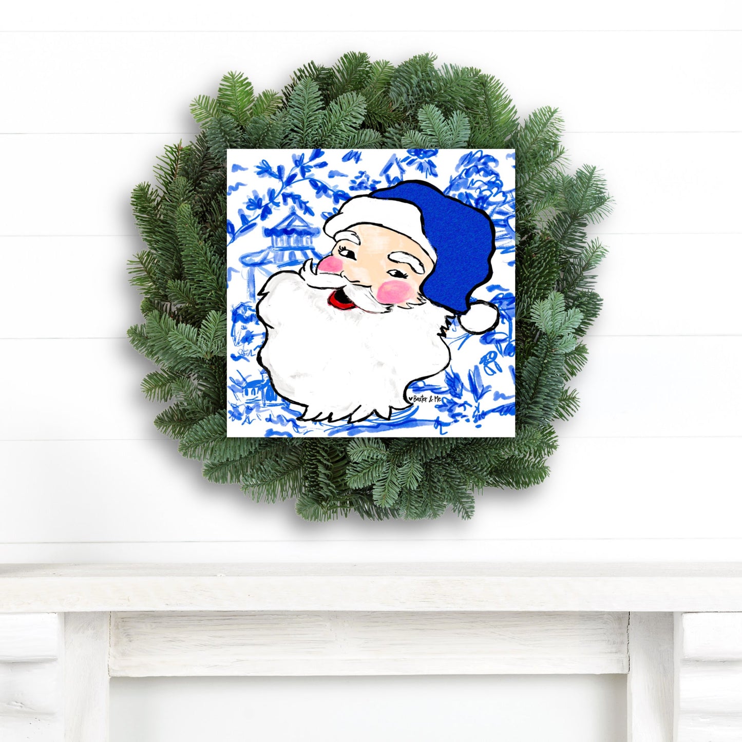 Blue Willow Santa Wrapped Canvas