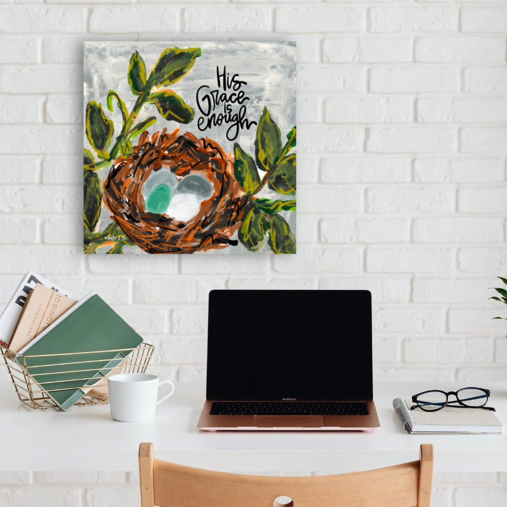 His Grace is Enough Bird Nest Wrapped Canvas
