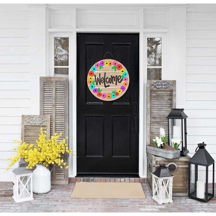 Welcome Flower Circle Door Hanger