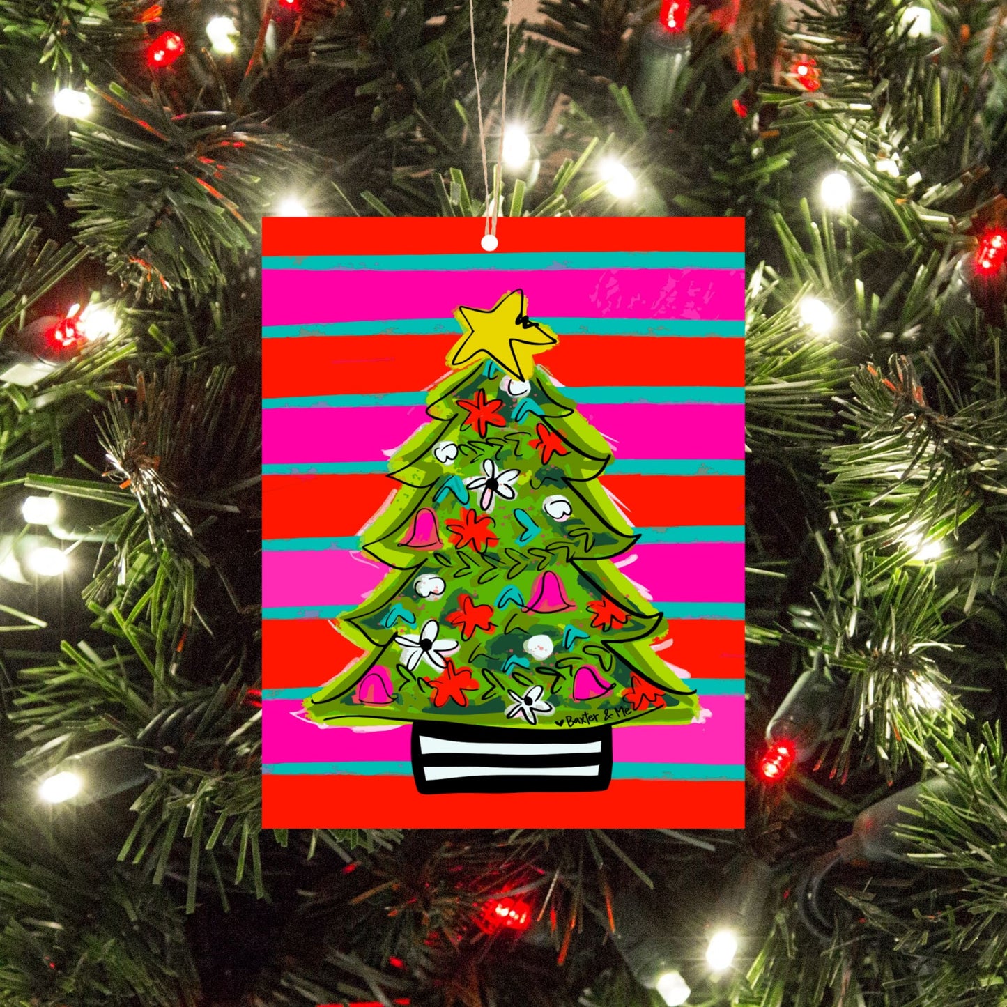 Funky Red Pink Tree Ornament