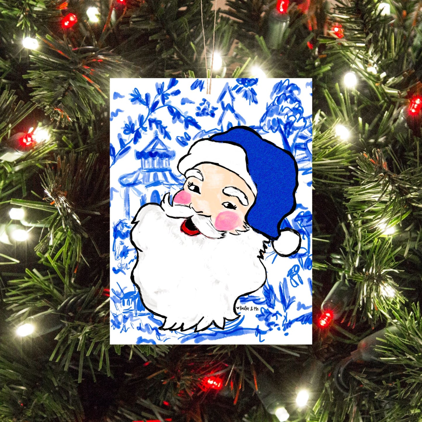 Blue Willow Santa Ornament
