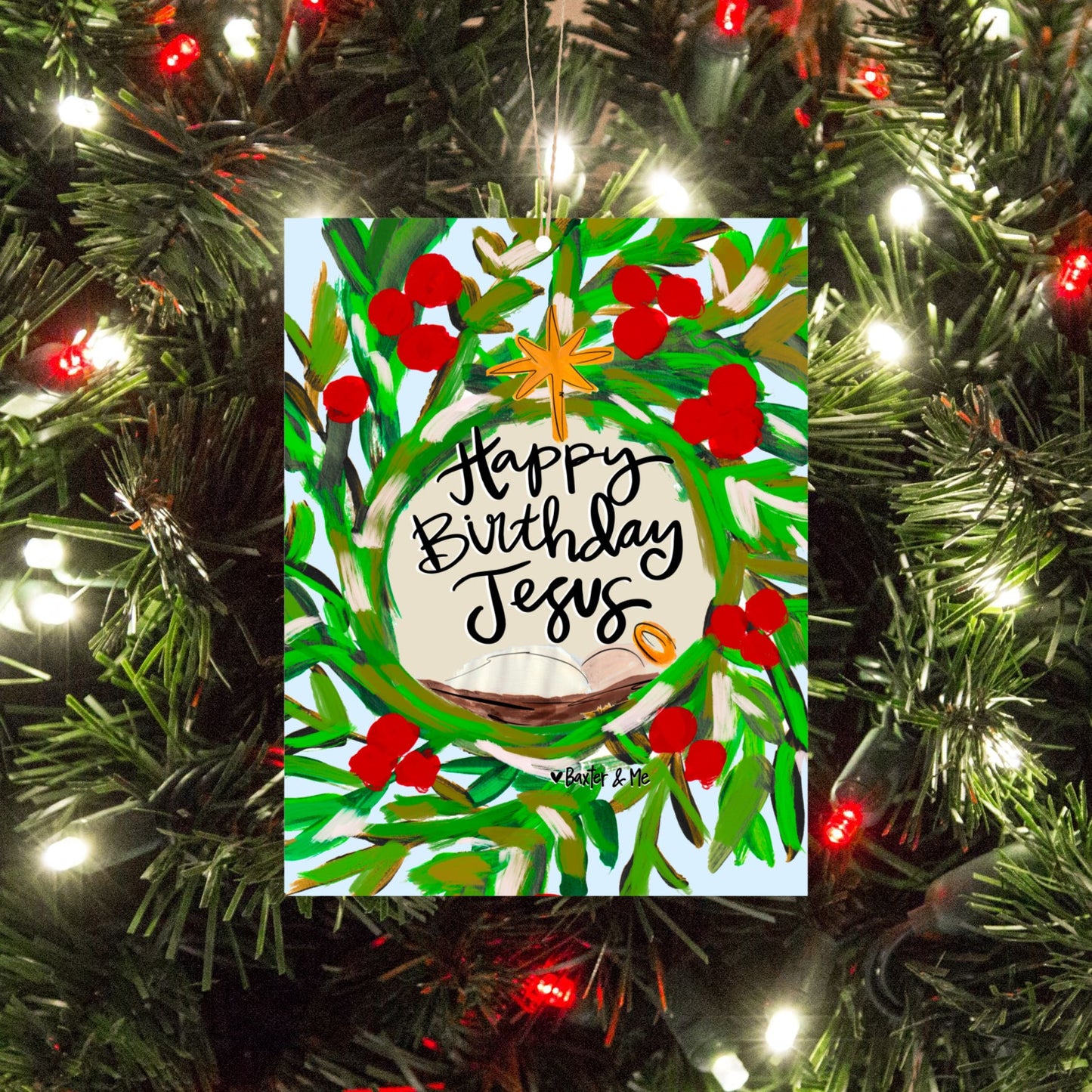 Happy Birthday Jesus Nativity Wreath Ornament