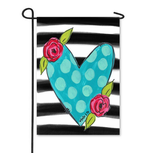 Striped Floral Heart Garden Flag