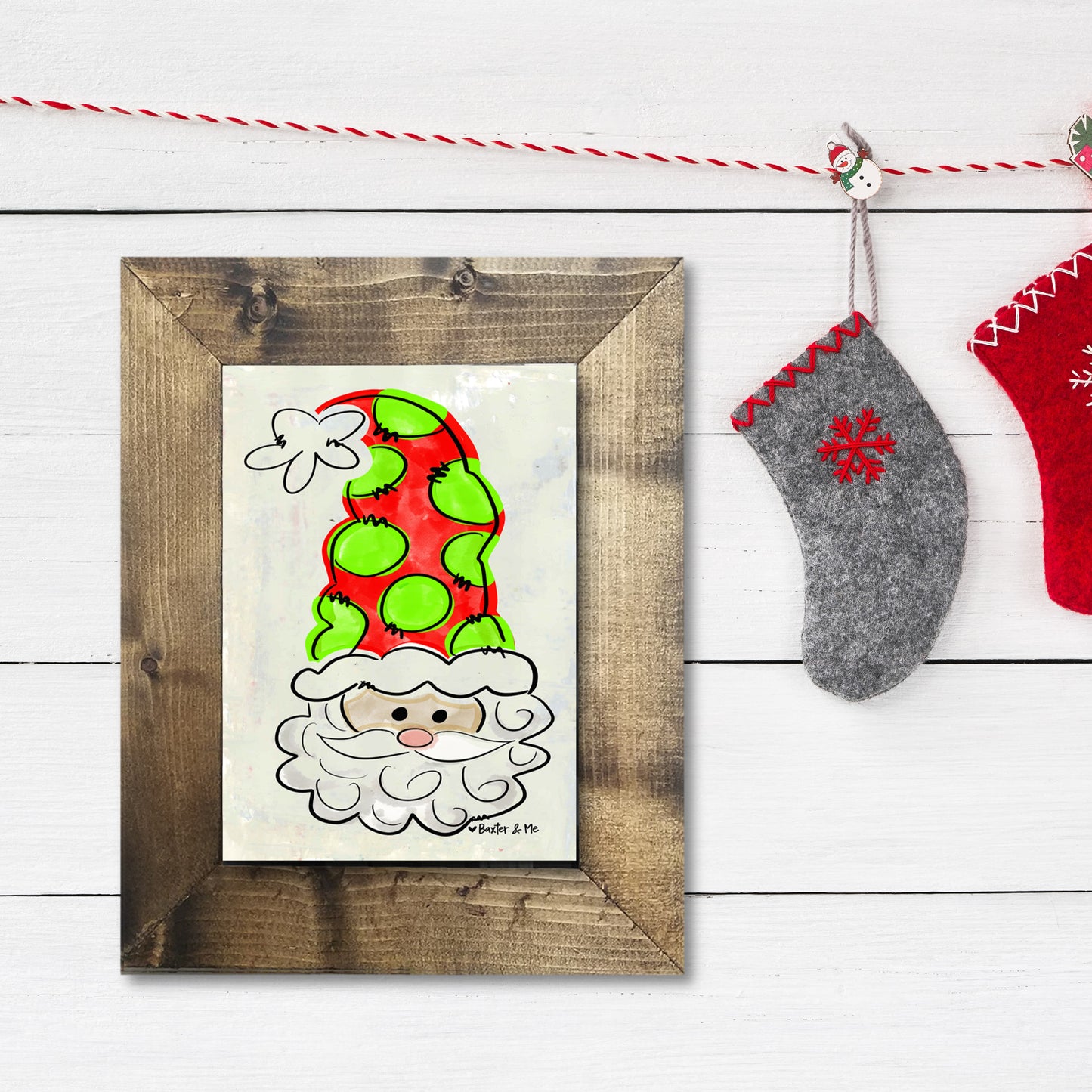 Santa With Tall Hat - Framed Art