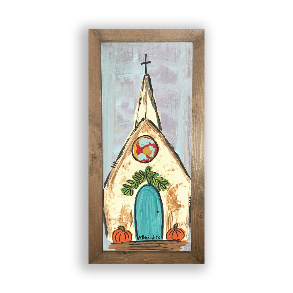 Church with Pumpkins - Framed Art