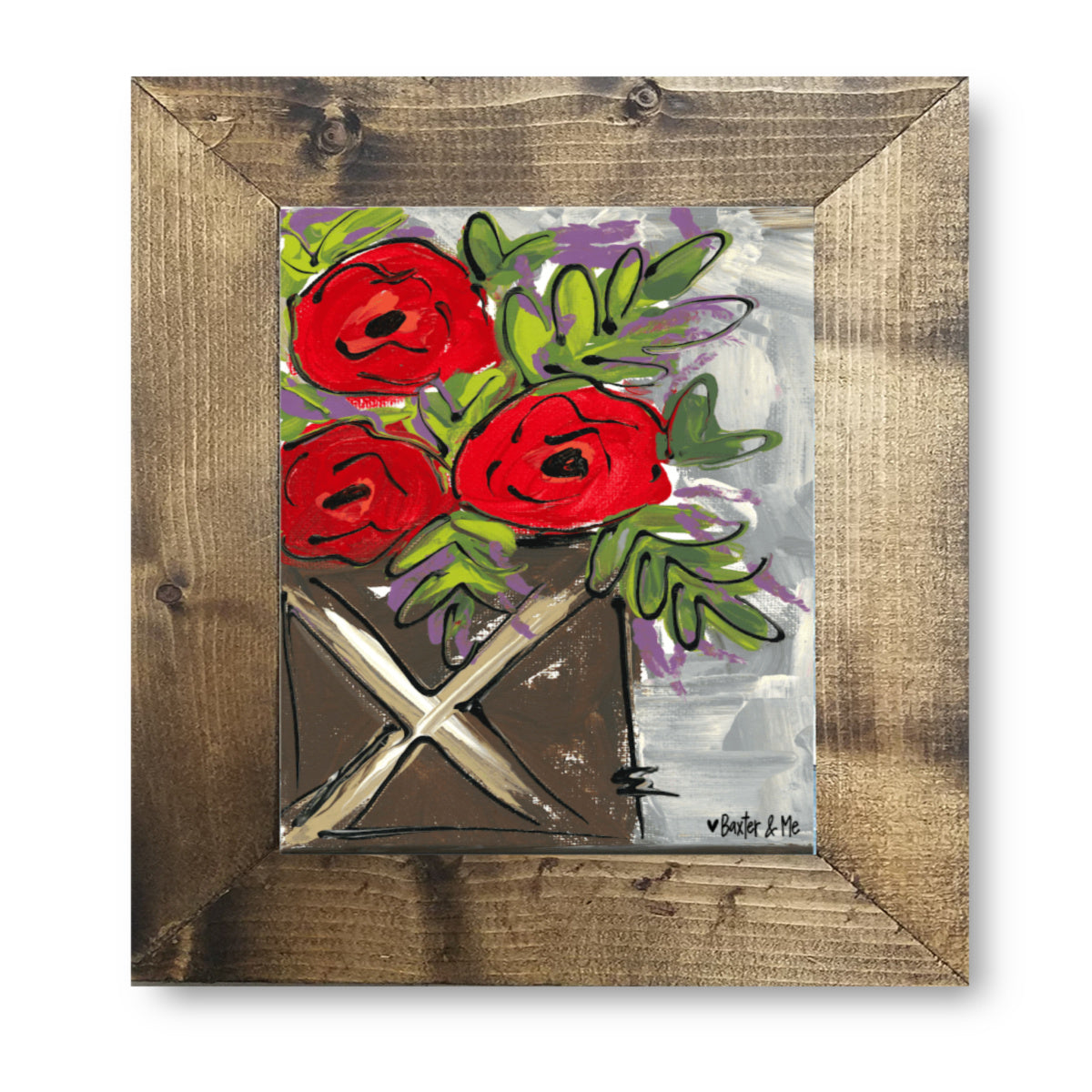 Poppies In A Wooden Jar - Framed Art