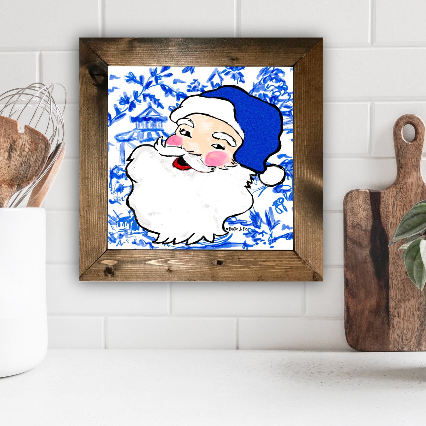 Blue Willow Santa Framed Art