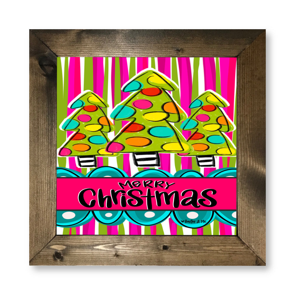 Funky Striped Christmas Tree Trio Framed Art