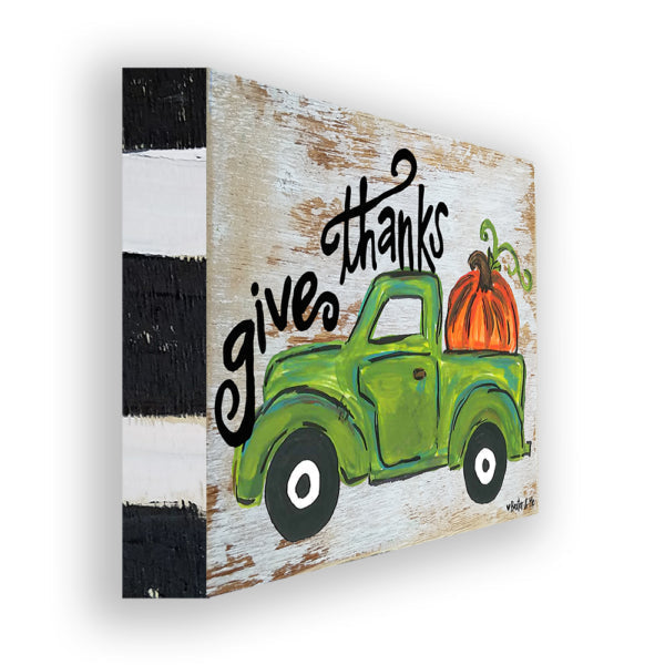 Give Thanks Pumpkin Truck - Wrapped Canvas