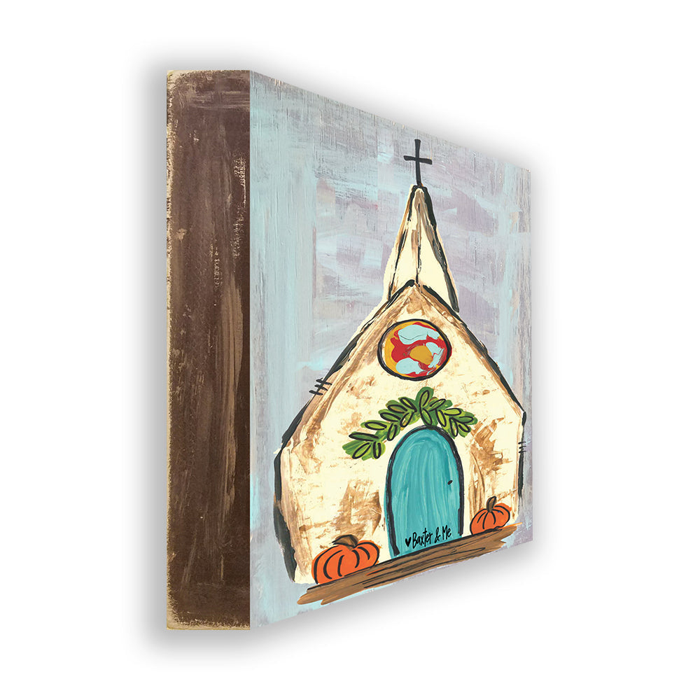 Church W/ Pumpkins - Wrapped Canvas