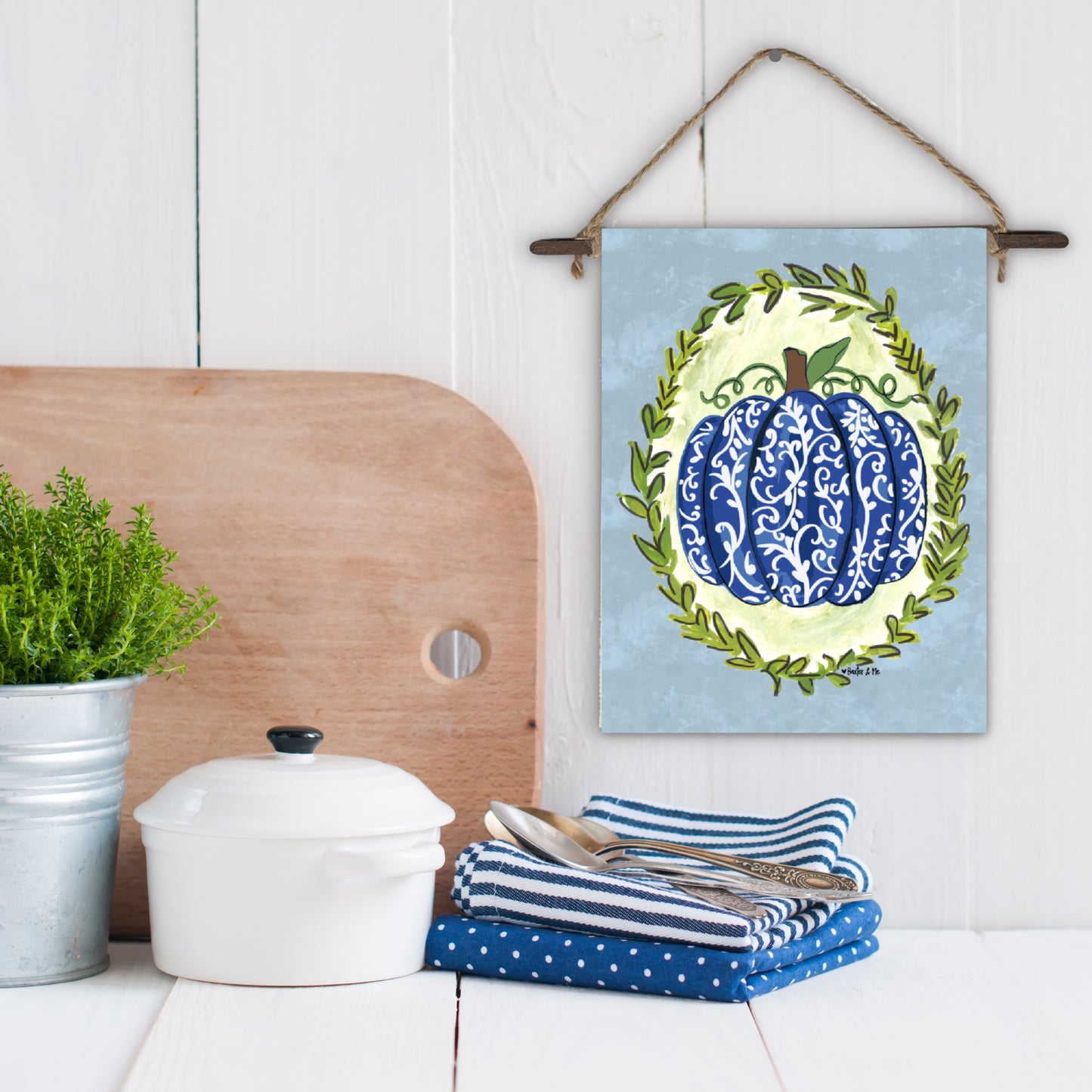 Blue Chinoiserie Pumpkin Mini Wall Hanging