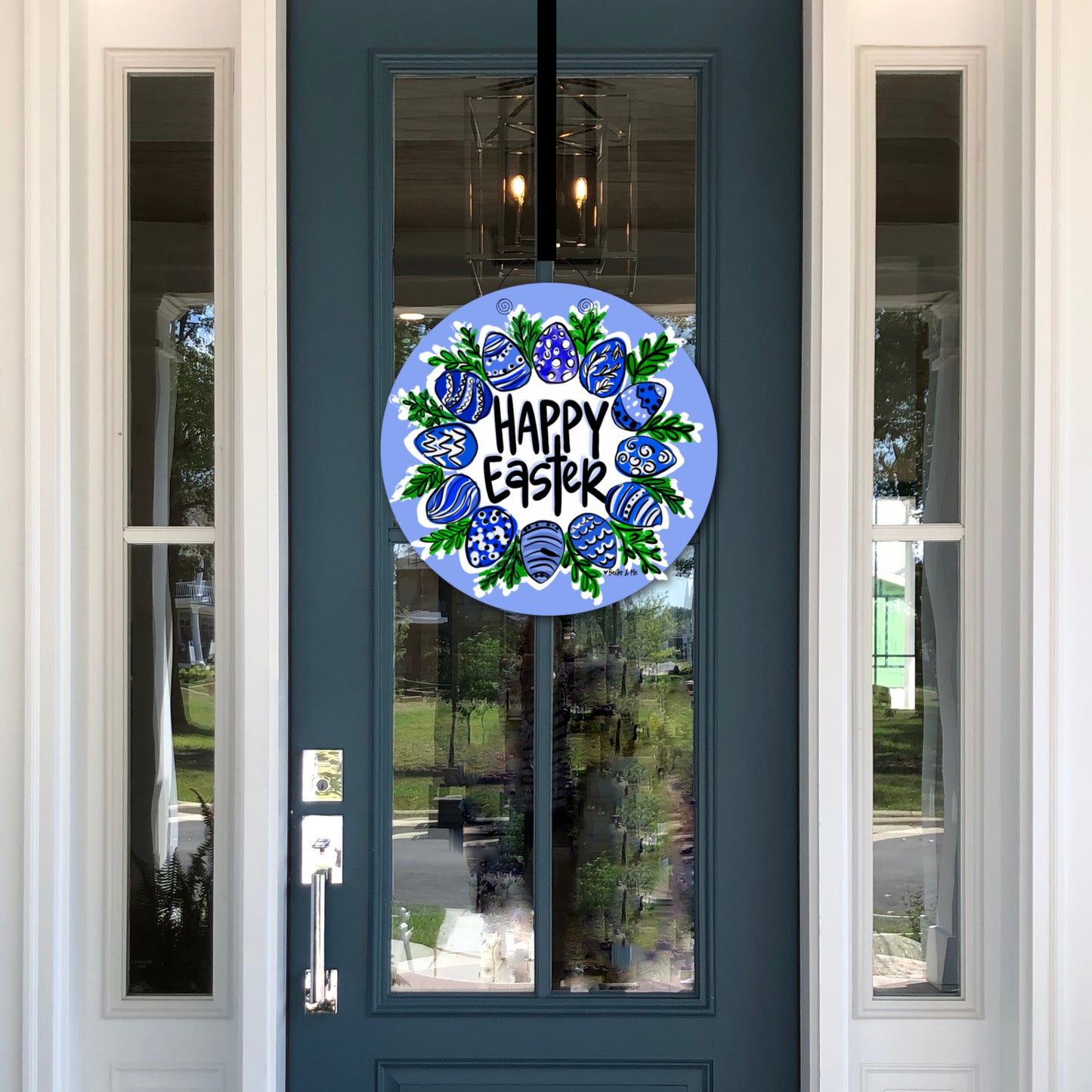Blue and White Easter Wreath Door Hanger