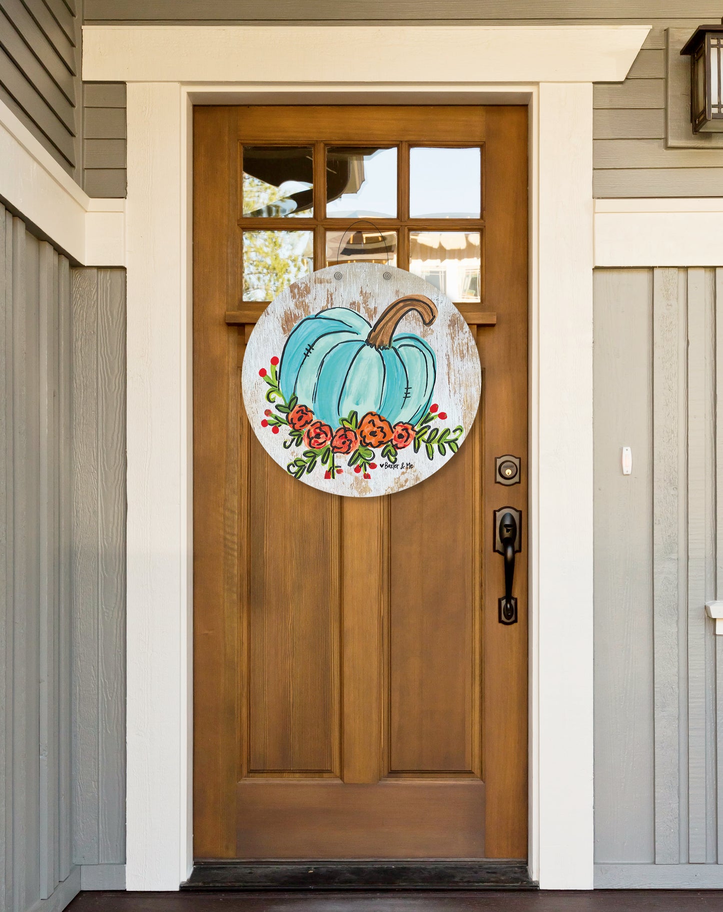 Blue Floral Pumpkin Door Hanger