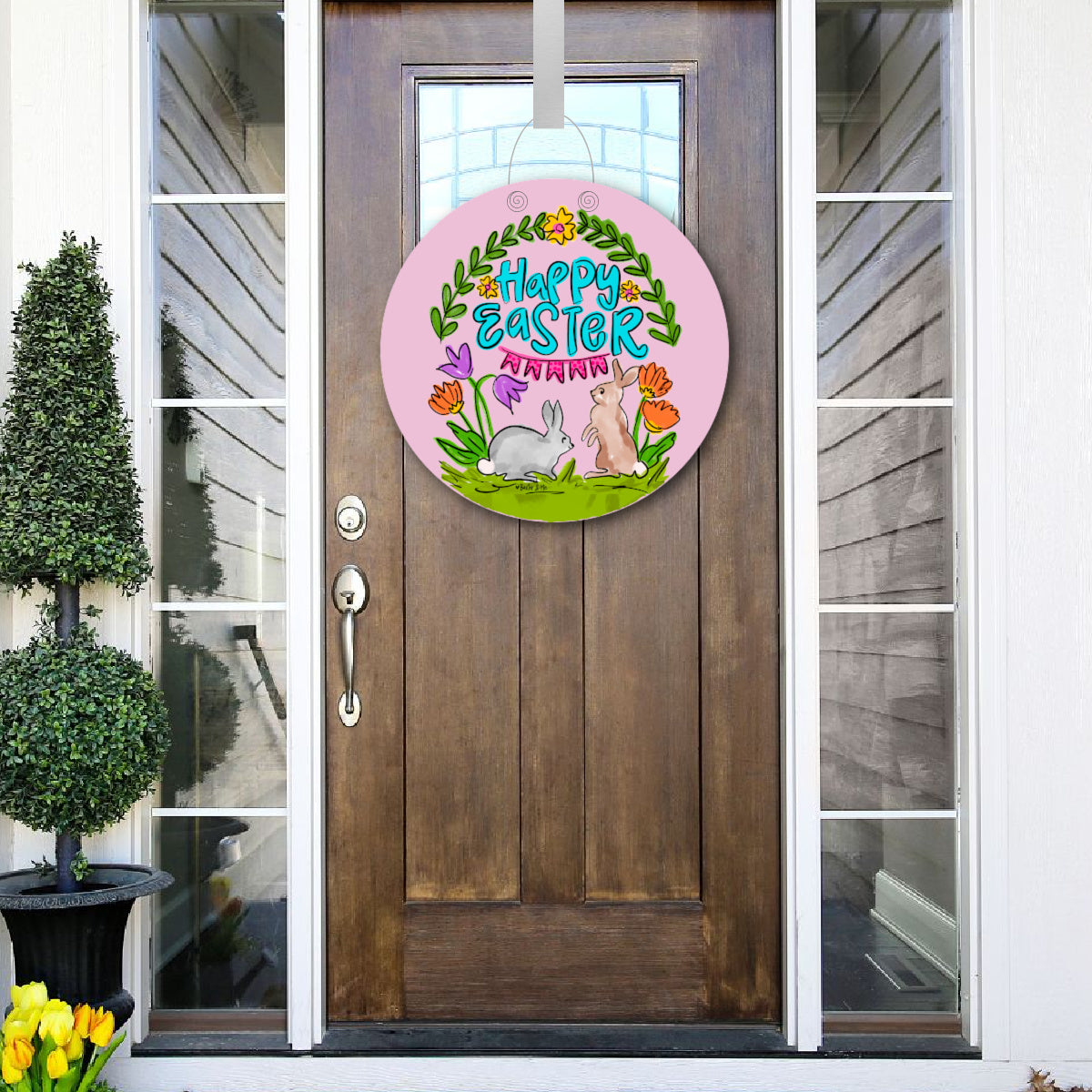 Bunnies with Tulips Door Hanger