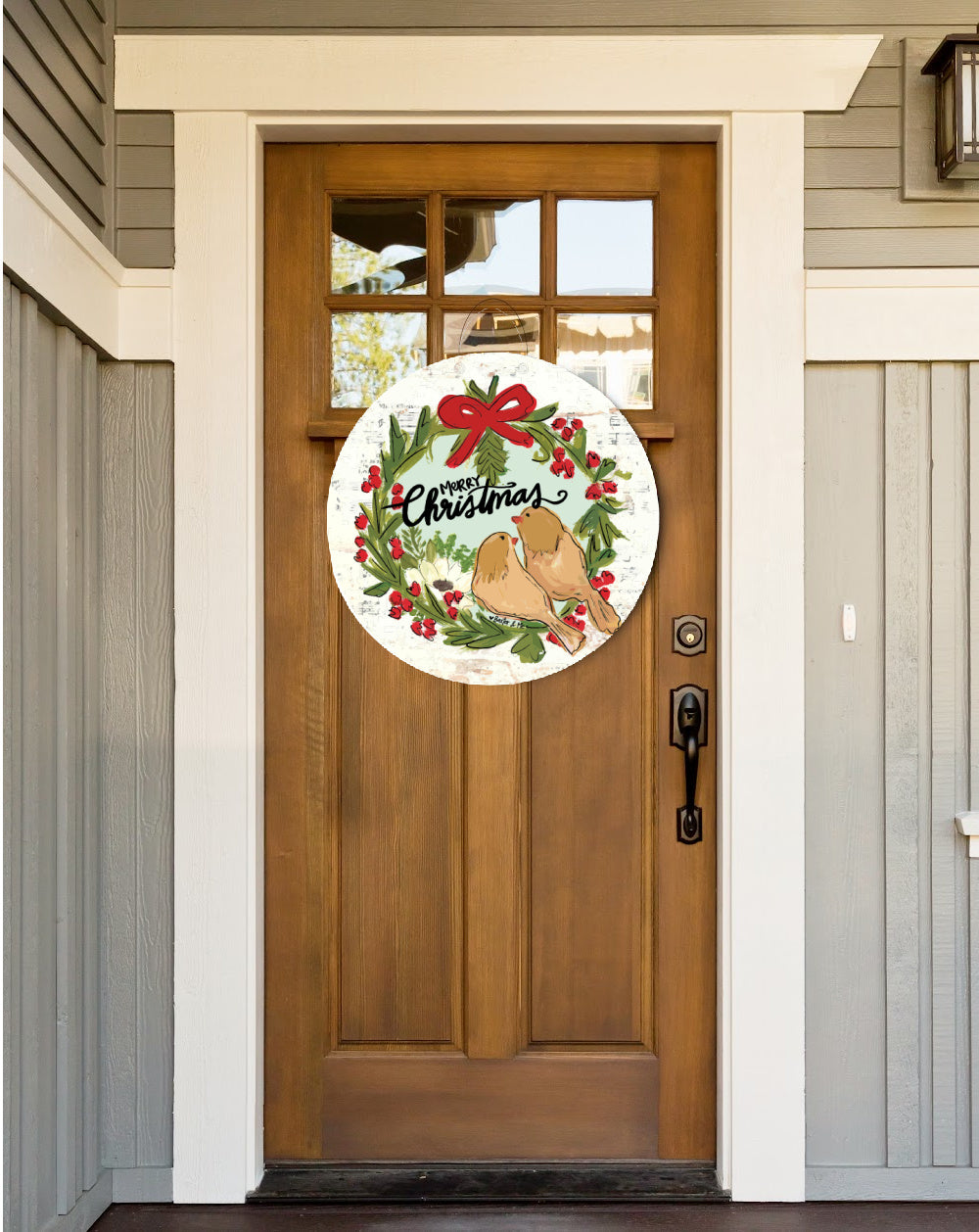 Merry Christmas Yellow Birds Door Hanger