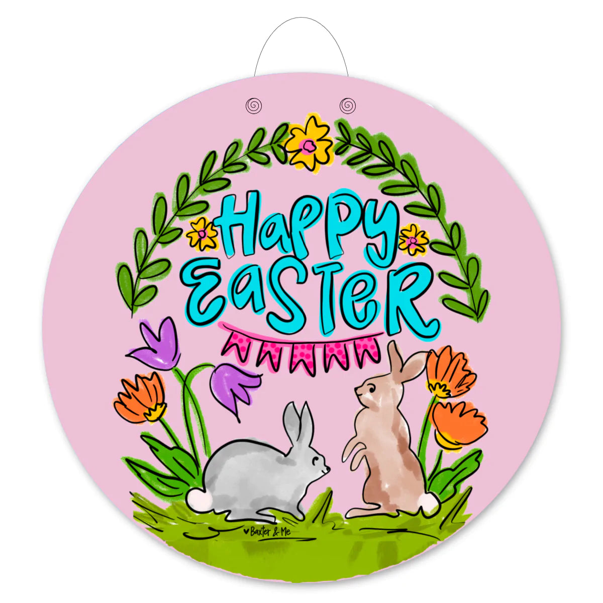 Bunnies with Tulips Door Hanger