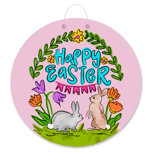 Bunnies with Tulips Door Hanger