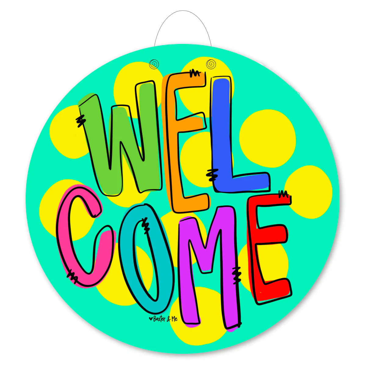 Welcome Yellow Polka Dot Door Hanger