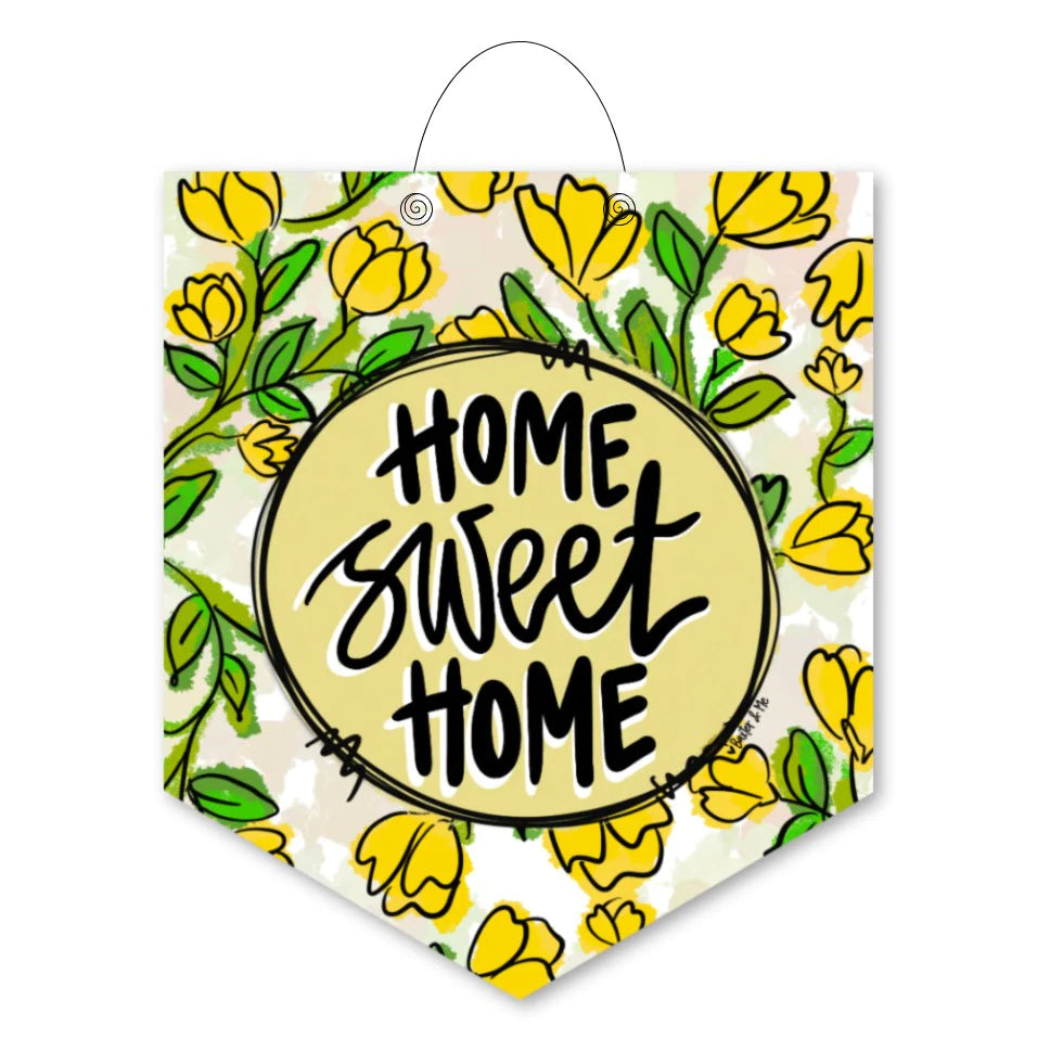 Yellow Floral Home Sweet Home Door Hanger