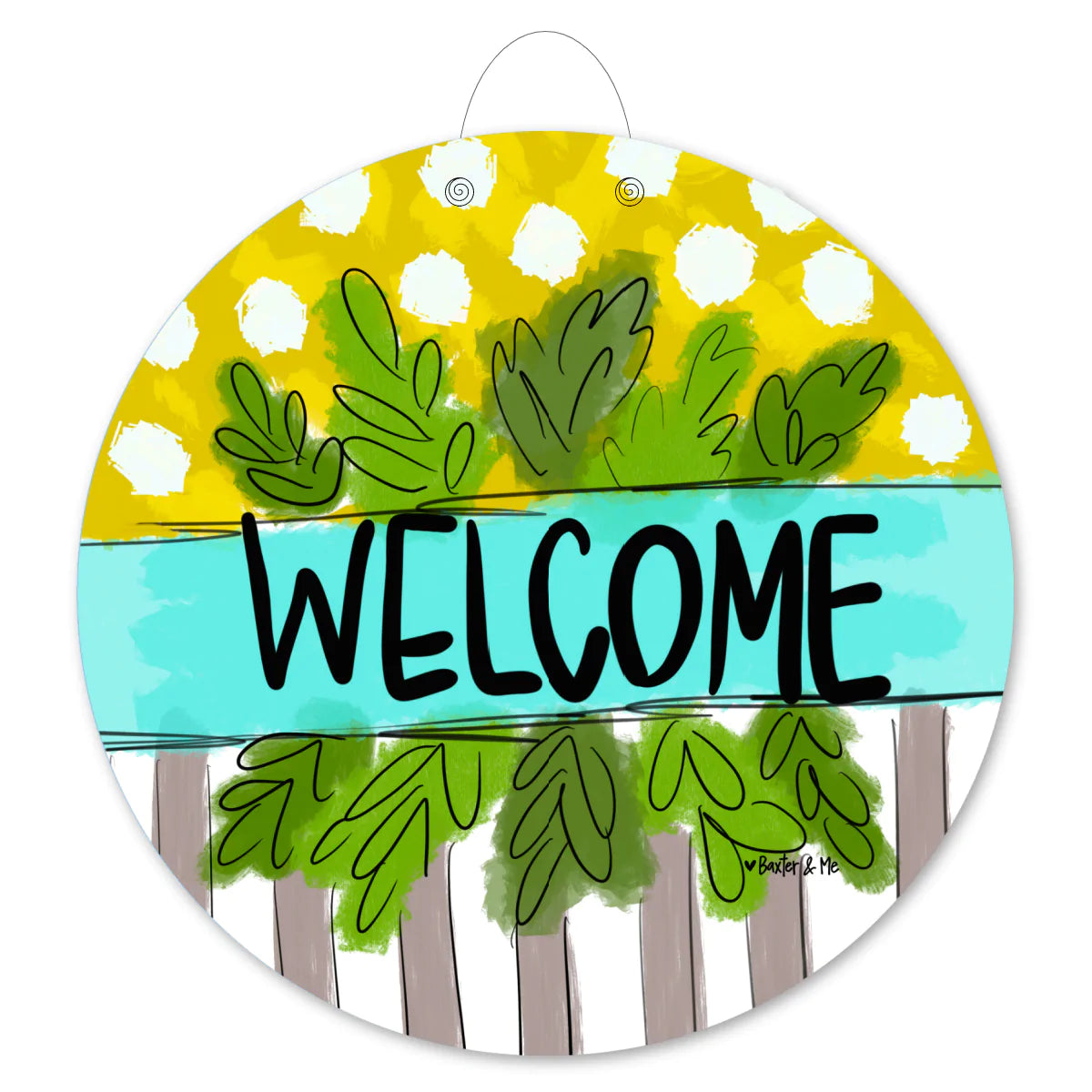 Welcome Polka Dot Stripe Door Hanger