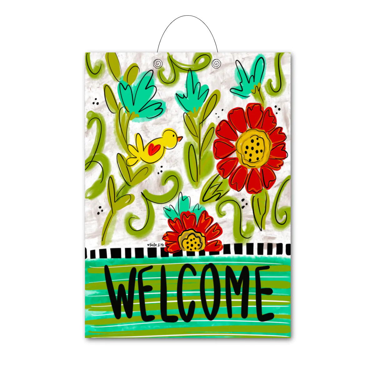 Welcome Bird Floral Door Hanger