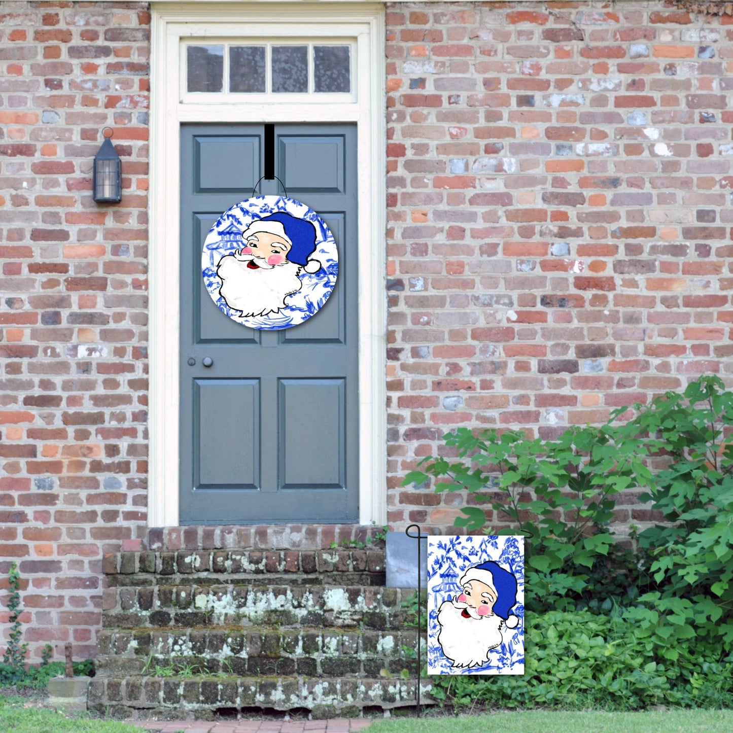 Blue Willow Santa Door Hanger