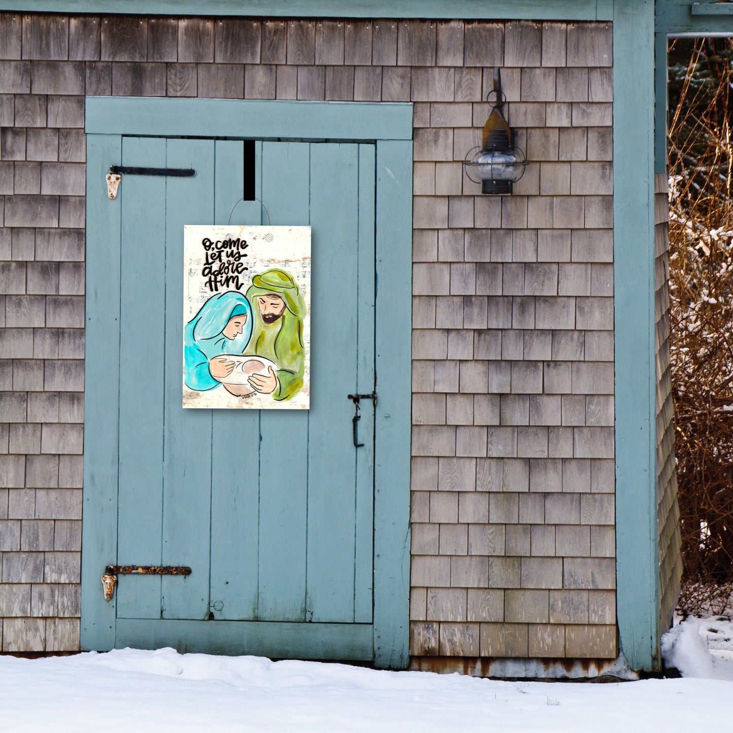 O come Let Us Adore Him Nativity Door Hanger