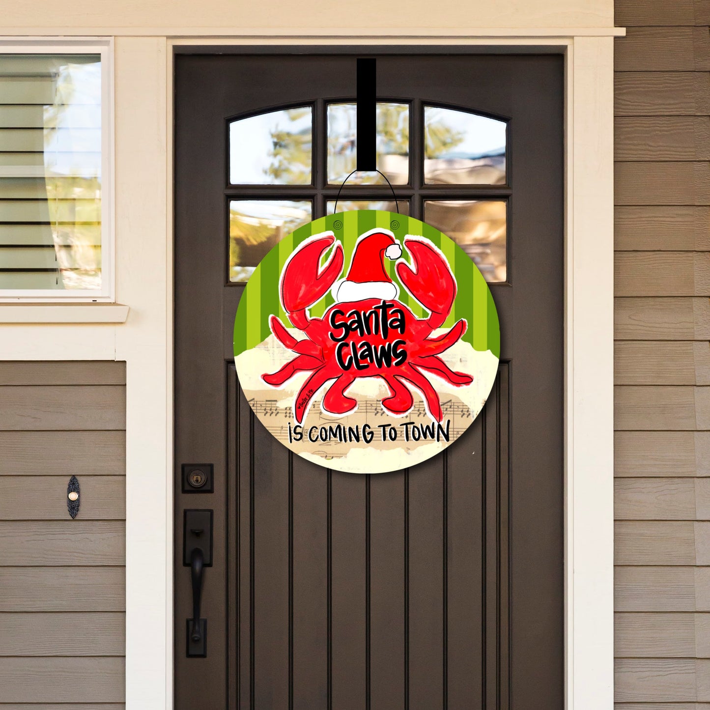 Red Santa Claws is Coming to Town Door Hanger