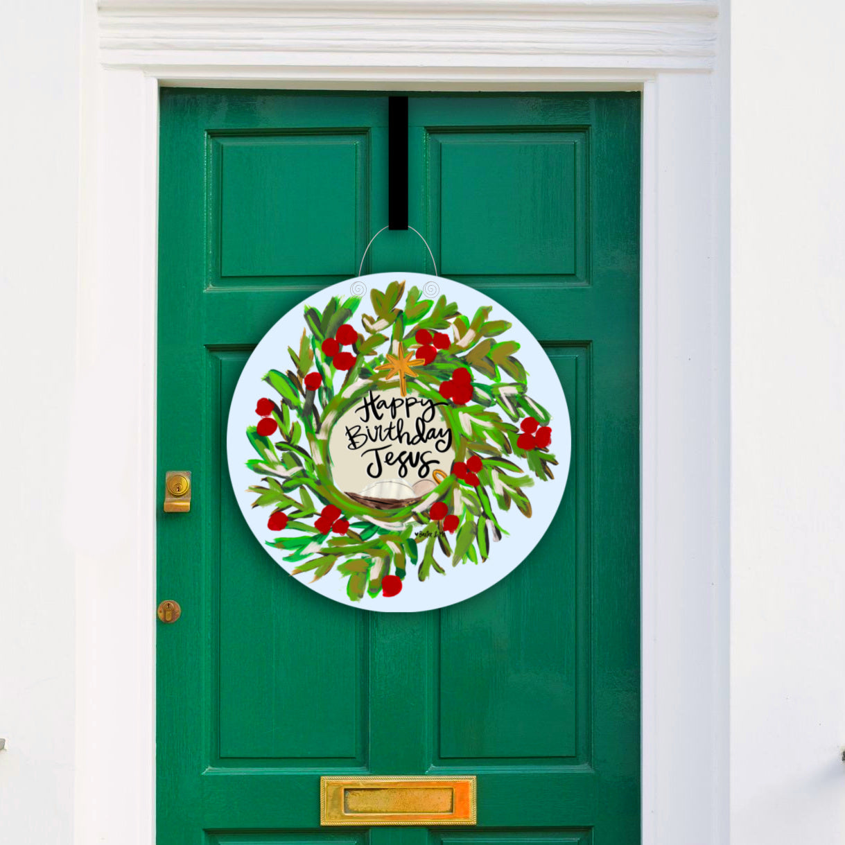 Happy Birthday Jesus Nativity Wreath Door Hanger