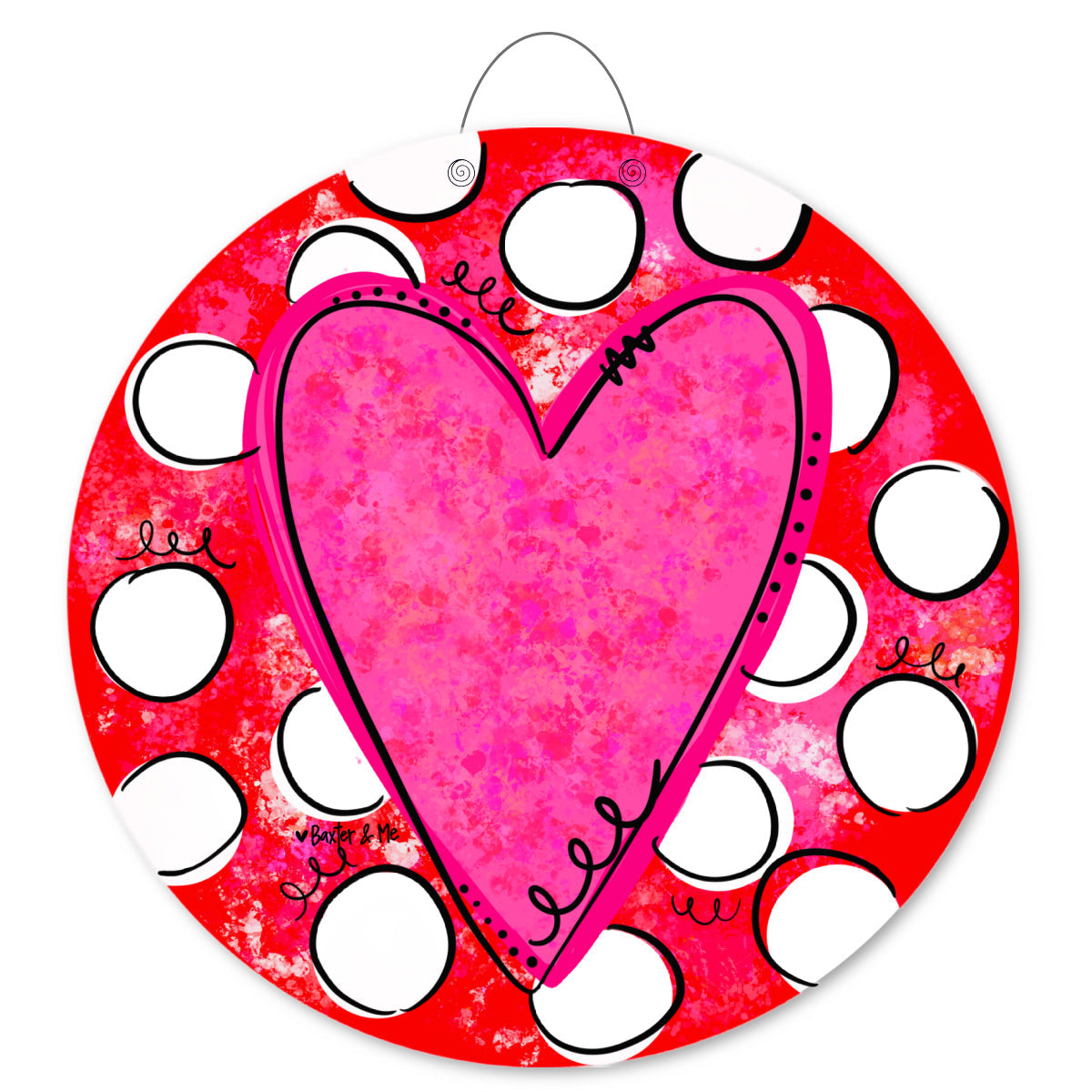 Polka Dot Pink Heart Door Hanger