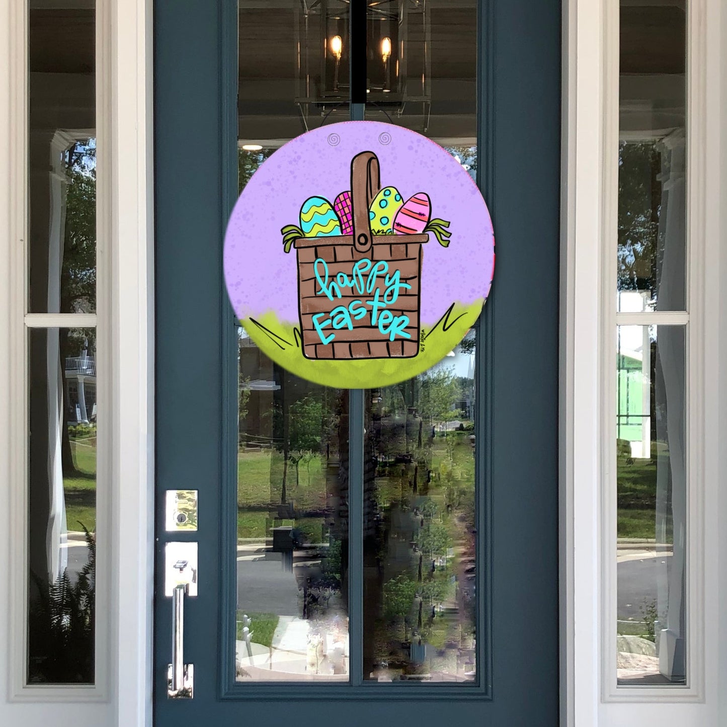 Purple Happy Easter Basket Door Hanger