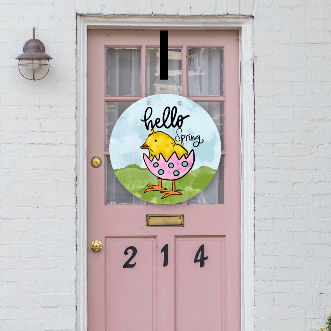 Hello Spring Chick Door Hanger