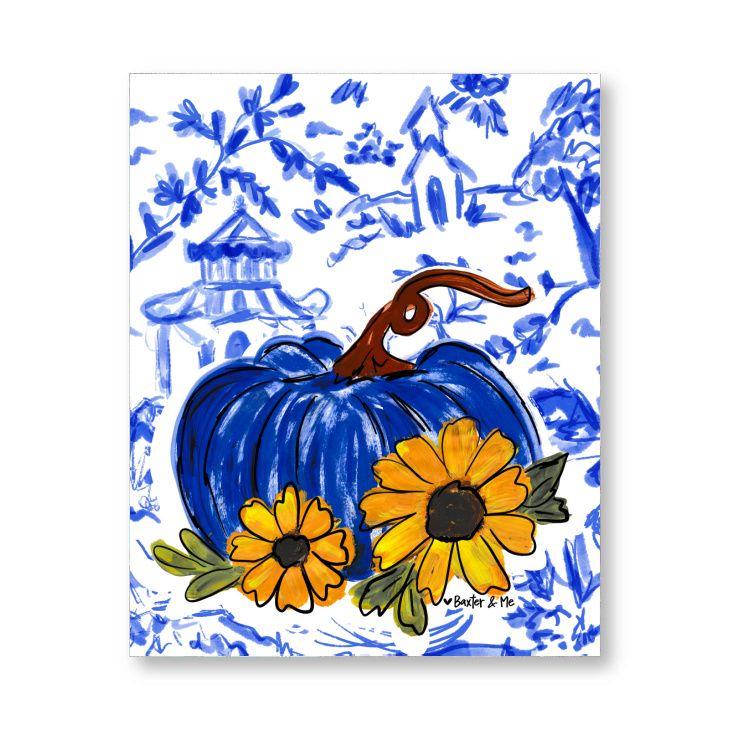 Blue Willow Sunflower Pumpkin Wrapped Canvas